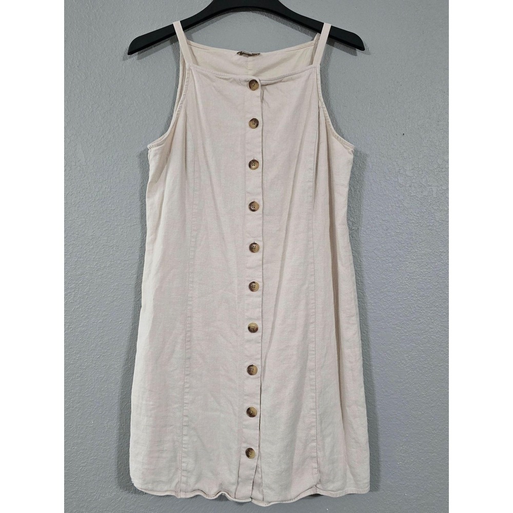 LOFT Outlet Dress Womens 6 White Linen Blend Button Front Strappy Sundress Lined